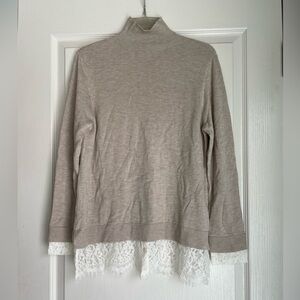 Joie Fredrika Lace-Trimmed Mock Neck Sweater Beige size Medium